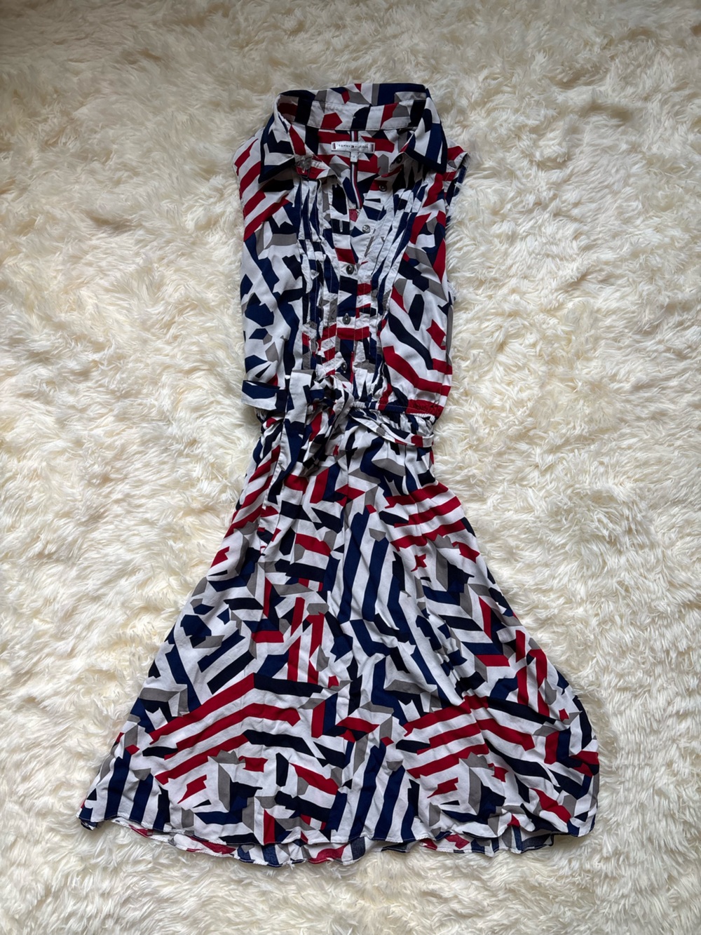 Tommy Hilfiger Geometric Print Mini Dress Size 2 Red White Blue